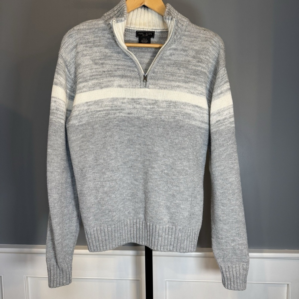 Park Slope New York Men's 1/4 Zip Sweater Pullover‎ Gray Heather Ombre Size M